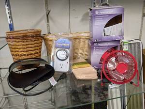 lot 169 image: (2) New 4 Personal Fans, Plant Heat Pad, Timer and More on Shelf