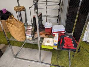 lot 170 image: New Backpack, Decorative Bar Stool and More on Shelf