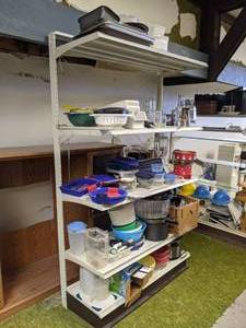 lot 187 image: Huge Lot of Bowls, Glasses, Pans and More - Includes ALL on Shelf