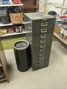 lot 11 image: 10-Drawer Metal Parts Cabinet and Vintage Ash Tray