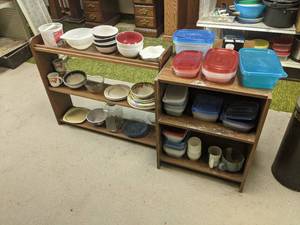 lot 191 image: (2) Shelves w Assorted Bowls and Storage Containers