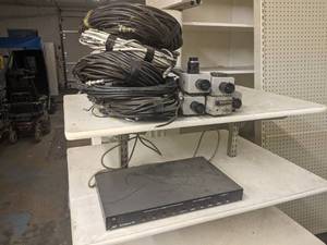 lot 200 image: JVC Security Cameras w Cables and Selector Box