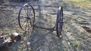 lot 229 image: 2-Wheel Cart w Steel Wagon Wheels
