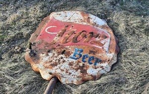 lot 20 image: Antique STORZ Lollipop Advertising Sign on Pole - RARE - 140 Tall