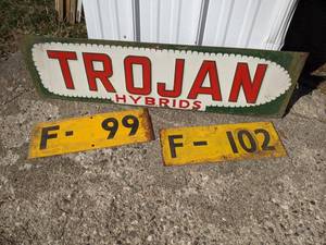 lot 39 image: Vintage Embossed Seed Sign - TROJAN Hybrid  2 Corn Markers