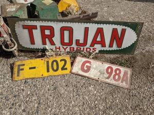 lot 40 image: Vintage Embossed Seed Sign - TROJAN Hybrid  2 Corn Markers