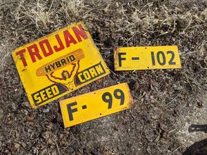 lot 49 image: Vintage TROJAN Hybrid Seed Corn Sign  2 Corn Markers