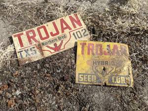 lot 51 image: Lot of 2 Vintage TROJAN Seed Signs