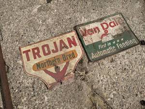 lot 52 image: Lot of 2 Vintage Signs - TROJAN & Van Dale