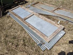 lot 68 image: Lot of 3 Corrugated Ribbed Steel - Mounted on 2x4s