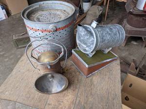 lot 140 image: Galvanized Minnow Bucket, Lantern and Fogger
