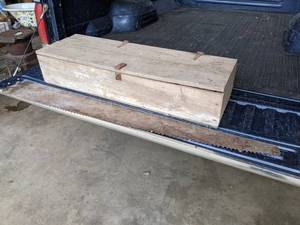 lot 161 image: Vintage FORD Motor Co. Wood Shipping Crate and Saw