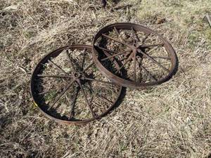 lot 77 image: Pair of Vintage Steel Wagon Wheels