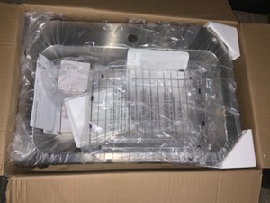 lot 50 image: GLACIER BAY ALL-IN-ONE DUAL MOUNT STAINLESS STEEL 33 IN. 2-HOLE SINGLE BOWL KITCHEN SINK IN BRUSHED WITH FAUCET. SEE PICTURES