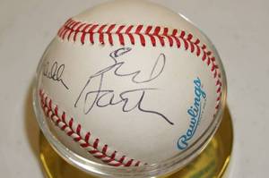 lot 19 image: Sid Hartman and Dan Gladden Signed Baseball