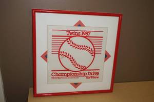 lot 38 image: Framed and Matted 1987 Twins Homer Hanky