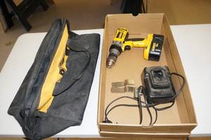 lot 78 image: DeWalt 18V Drill, Bag, Multiple Chargers