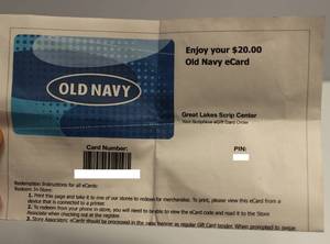 Old Navy Gift Card $20