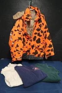 ORANGE CAMO JACKET, 3 LONGSLEEVE SHIRTS