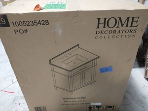 lot 24 image: HOME DECORATORS COLLECTION Sonoma 30 in. W x 22 in. D Bath Vanity in Pebble Gray with Carrara Marble Vanity Top in White with White Basin