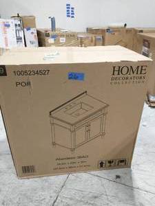 lot 26 image: HOME DECORATORS COLLECTION Aberdeen 36 in. x 22 in. D Bath Vanity in Antique Oak with Carrara Marble Vanity Top in White with White Basin