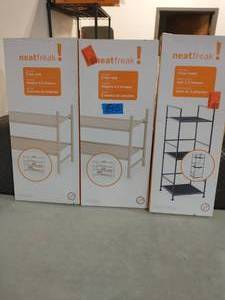 lot 85 image: 1 neatfreak 3-Tier Metal Shelving Unit (13 in. W x 34 in. H x 11 in. D) and 2  neatfeak 32 in. W 2-Tier Stackable Fabric Shoe Organizer