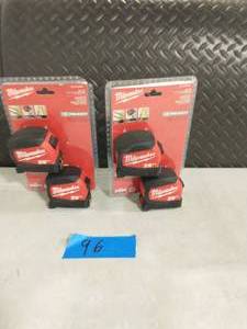 lot 96 image: 2 MILWAUKEE 25 ft. x 1.2 in. Compact Wide Blade Tape Measure (2-Pack)