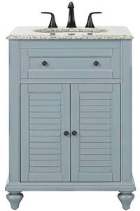 lot 54 image: HOME DECORATORS COLLECTION Hamilton Shutter 25 in. W x 22 in. D Bath Vanity in Sea Glass with Granite Vanity Top in Grey