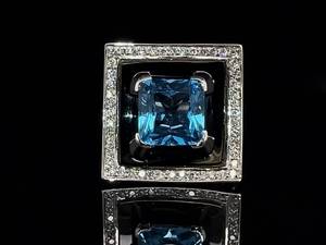 lot 13 image: Upscale Natural Topaz and Diamond Enamel Ring in 18k White Gold $2650 Retail