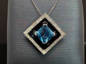 lot 14 image: Upscale Natural Topaz and Diamond Enamel Slide Pendant in 18k White Gold $2250 Retail VIDEO