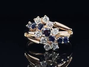 lot 22 image: 1.00 Carat Natural Sapphire and 1.00 Carat Diamond Estate Ring in 14k Yellow Gold $3,500 Retail VIDEO