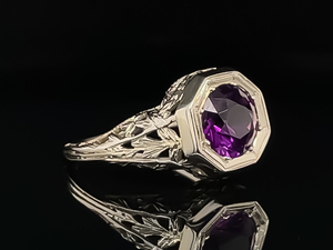 lot 29 image: Antique Amethyst Filigree Estate Ring in 18k White Gold $2,200 Retail VIDEO