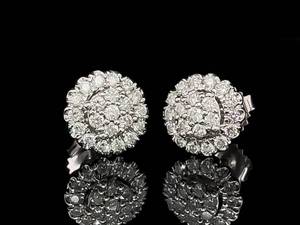 lot 32A image: 1.30 Carat Cluster Diamond Estate Earrings in 14k White Gold $2,650 Retail VIDEO
