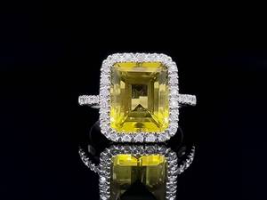 lot 38 image: 6 12 Carat Lemon Lime Gemstone and Diamond Estate Ring in 14k White Ring $2,200 Retail VIDEO