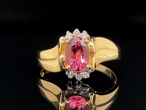 lot 46 image: Natural Pink Tourmaline and Diamond Estate Ring in 14k Yellow Gold $1,640 Retail