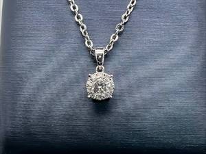 lot 53 image: .30 Carat Diamond Halo Pendant in 14k White Gold with 20 Adjustable Length Chain $1,450 Retail VIDEO