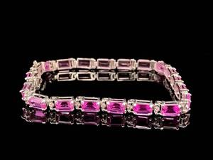 lot 49 image: 14.00 Carat Pink Sapphire and Diamond Estate Bracelet in White Gold $1,200 Retail