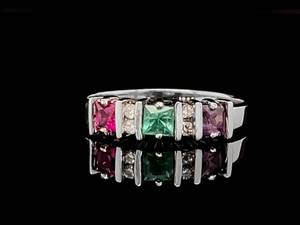 lot 59 image: Ruby, Emerald, and Diamond Estate Ring in White Gold $1,450 Retail VIDEO