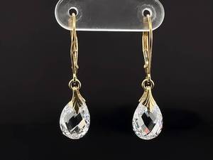 lot 63 image: Briolette Cut White Gem Estate Earring in 14k Yellow Gold $900 Retail VIDEO