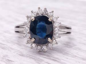 lot 17 image: 1.71 Carat Natural Blue Sapphire and Diamond Estate Ring in 14k White Gold $4,150 Retail