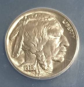 lot 38 image: 1938 DD overdate mintmark BUFFALO NICKEL MS65 ANACS