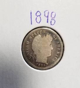 lot 45 image: 3 BARBER DIMES 1898 1902 1906