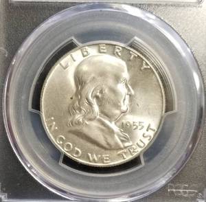 lot 57 image: 1955 FRANKLIN HALF DOLLAR MS63 PCGS