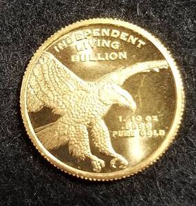 lot 03-A image: 110th TROY OZ. .9999 FINE GOLD LIBERTY ROUND
