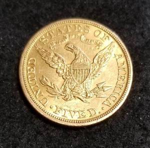 lot 01-A image: 1908 US $5 GOLD LIBERTY AU