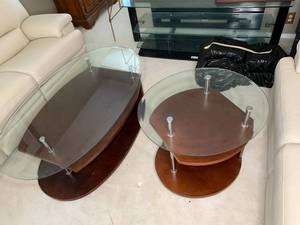 lot 309 image: Pair of Wood, Chrome and Glass Tables