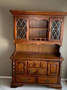 lot 310 image: Wood Hutch, Picnic Dining Table & Two Chairs (See photos)