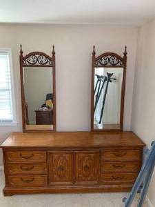 lot 312 image: Bedroom Set Two Dressers, Mirrors, King Size Headboard & Bed Frame