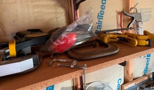 lot 359 image: Contents of Garage Shelf Mostly Clamps
