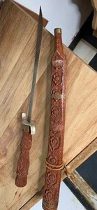 lot 368 image: Sword with Carved Wood Handle & Sheath